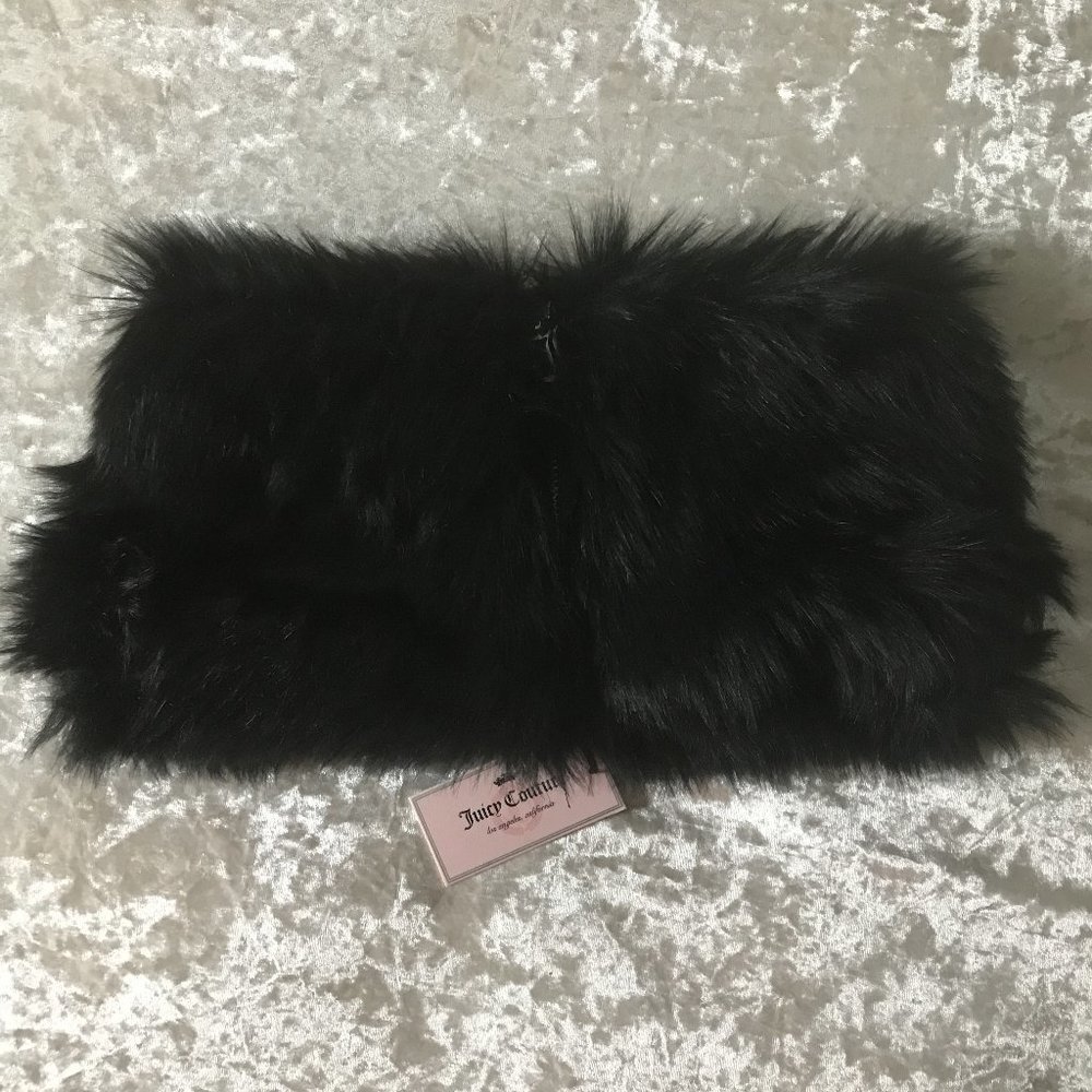 Juicy Couture Black Faux Fur Neck Wrap Scarf Cowl